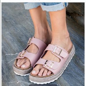 Celtic Co Leather Buckle Sandals. Blush